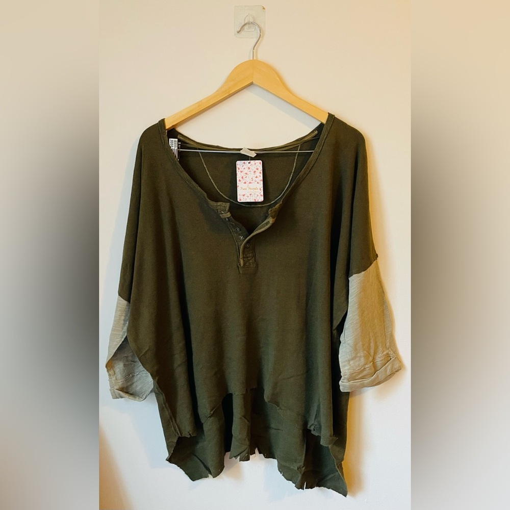 NWT Free People Star Destroyed Henley Top
